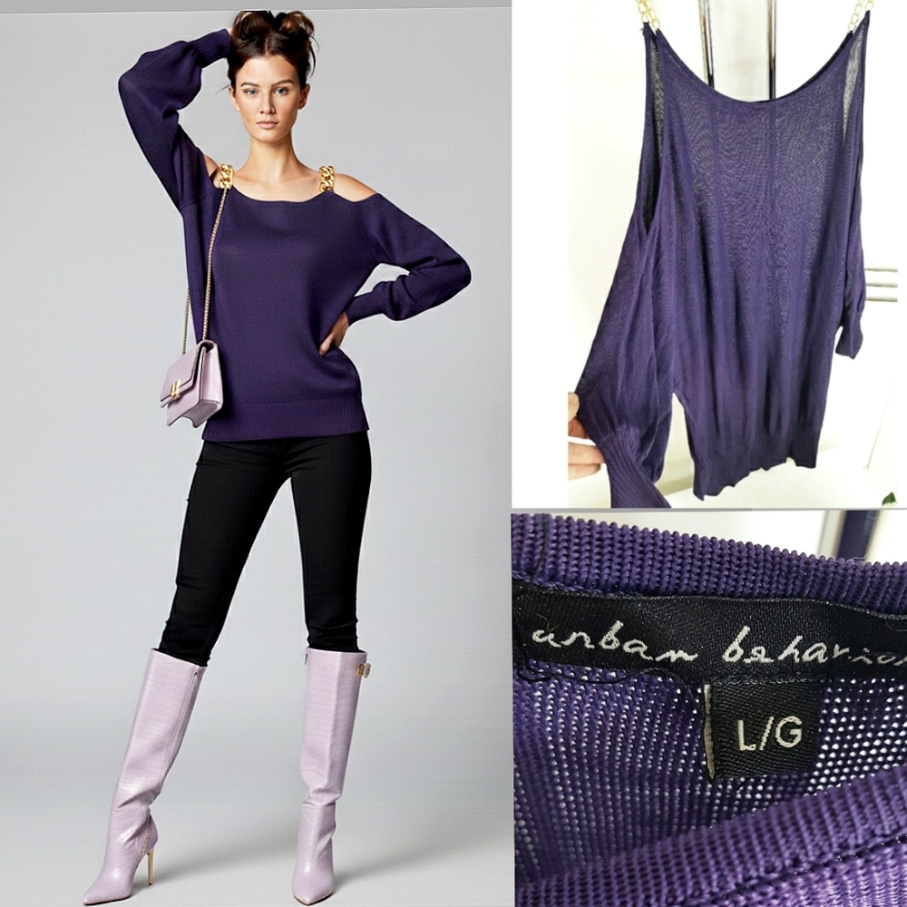 Y2K Urban Behavier🌺Rayon Purple Knit Pickeboo Gold Chain Shoulder